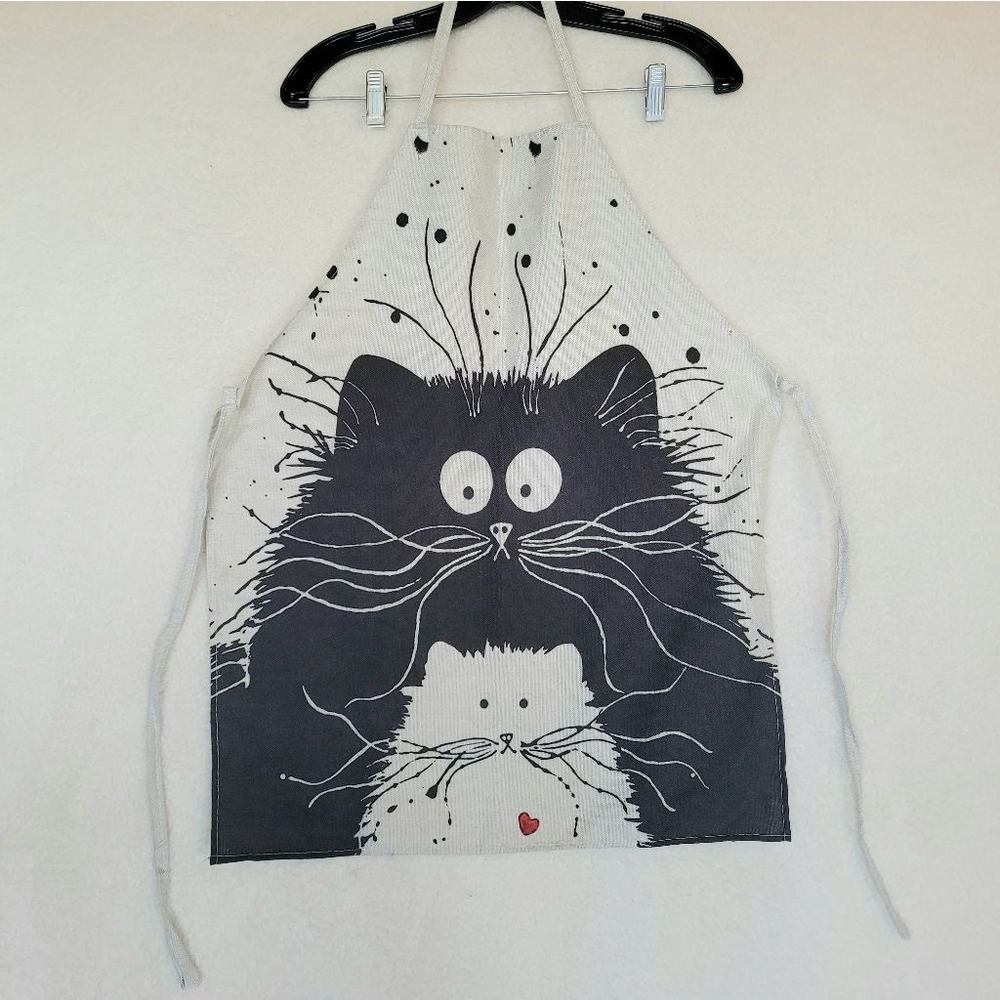 Cute cat heart Apron, One Size, Beige & Black, unbranded
